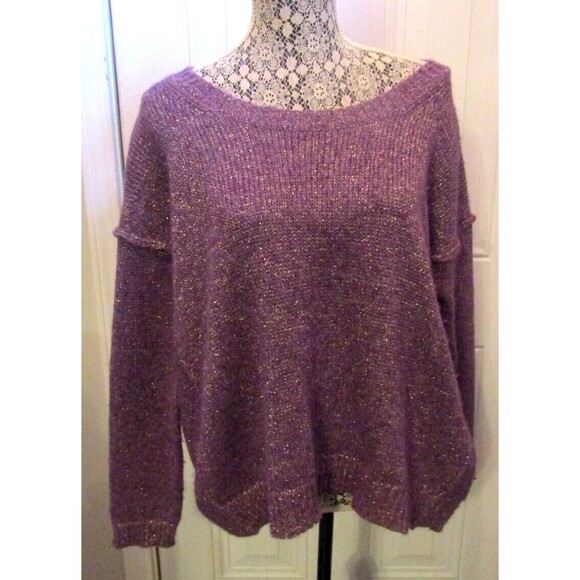 Calypso St. Barth Sweaters - Calypso St. Barth Sweater Purple Metallic Wool Blend Crew Neck Loose Fit Size S